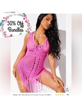 Walks On The Beach Crochet Cover Up Mini Dress